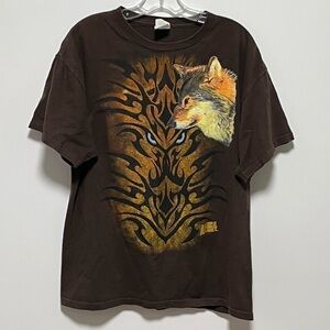 Animal Planet Brown gold Y2K Vintage Tribal Wolf Graphic T-Shirt